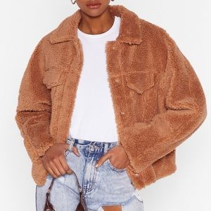 Nasty Gal Faux Fur Shirt Jacket Size S